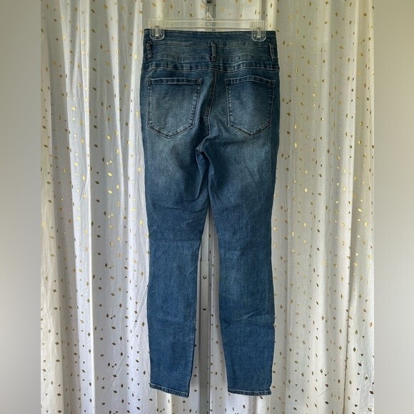 Refuge Women's High Waist Rise Jegging Skinny Distressed Stretch Denim Jeans 6 - Picture 3 of 4